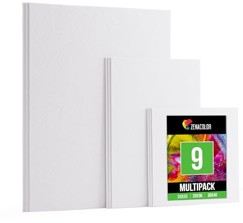 Zenacolor - Canvas Set 10 teilig - Leinwand zum Malen - Gemälde auf Leinwand, Acrylmalerei, Ölgemälde, Gouache, Aquarell - 100% Säurefreie Baumwolle (Multi-set 9)