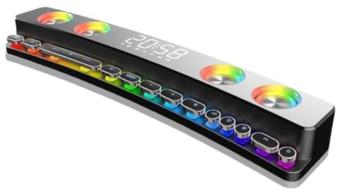 Bewinner Bluetooth 5.4 HiFi Stereo PC Gaming Lautsprecher - Multifunktionaler RGB Wireless Dual Mode Subwoofer mit 9 Mechanischen Tasten, E Display