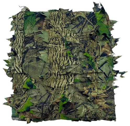 AYIN Camo Netting 3D Leafy Camouflage Net for Hunting, Tree Stands Concealment, Traping, Sunshade, Decoration, Shooting, Paint Ball and More, 5 ft X 12 ft (Green Leaf)
