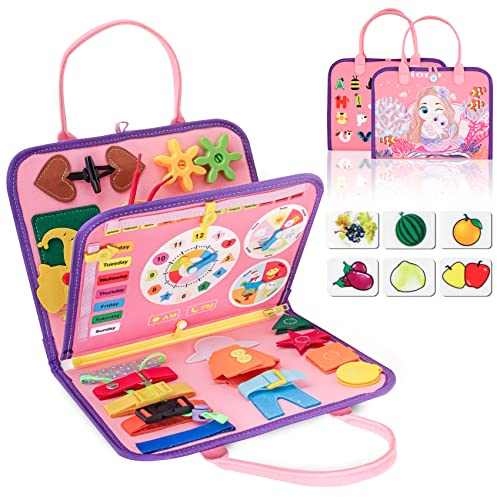 Busy Board Ruhiges Buch 20 Montessori Spielzeug ab 1 2 3 4 Jahre Lernspielzeug Activity Board Kleinkinder Kind Motorikspielzeug Geschenk Junge Mädchen Baby Sensorik Spielzeug (Rosa, 1er-Pack)