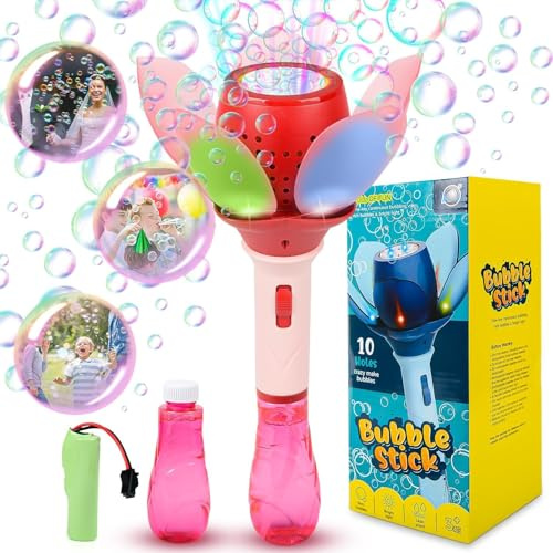 Blumen Seifenblasenstab, Seifenblasenmaschine Seifenblasenpistole mit Seifenblasenlösung Akku Licht, Bubble Machine Maker Elektrisch Seifenblasenspielzeug für Outdoor Party Hochzeit.
