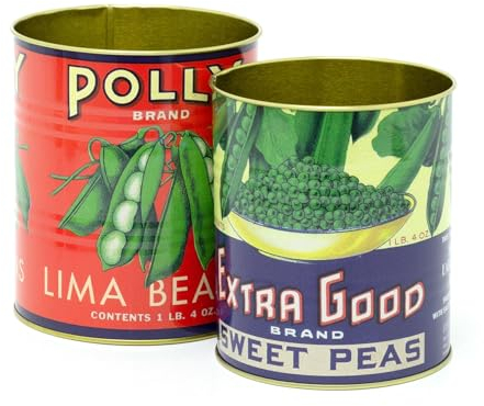 Carousel Home Juego de 2 latas de almacenamiento de guisantes de estilo retro vintage | 2 latas de réplica de latas decorativas para alimentos | Latas de almacenamiento de metal