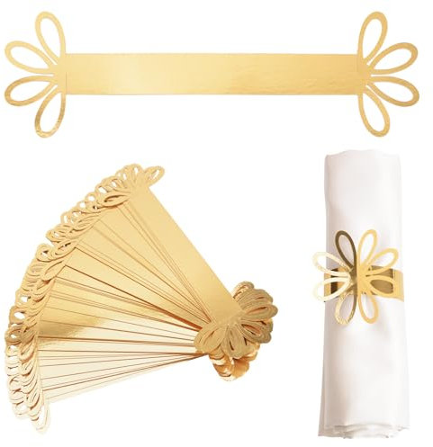 URROMA Lot de 50 Ronds de Serviette en Papier réfléchissants dorés pour Mariage, dîner, fête, décoration de Table