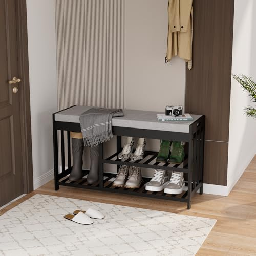 APRTAT 3-Tier Bamboo Shoe Rack Bench, Shoe Storage Organizer Bench, Entryway Benchs, Shoes Rack for Front Door Entrance, Entryway Bathroom Bedroom