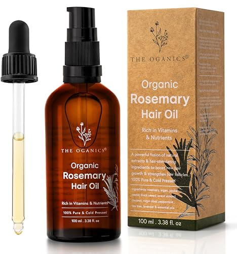 The Oganics® Rosemary Hair Growth Oil – With Castor, Argan, Jojoba, Coconut, Black Seed, Mint & Lavender – Natural Thickening & Hair Loss Treatment – Vitamin-Rich Nourishing Mask