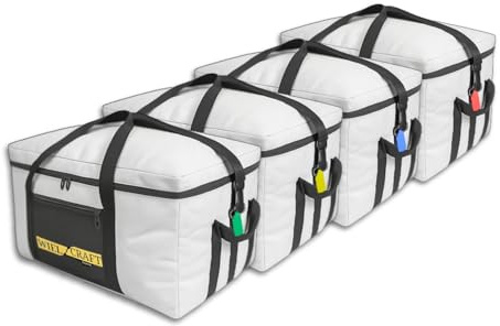 WIEL CRAFT® Dachboxtaschen – 4er Set für Dachbox | Tasche Auto Reise Camping | wasserabweisend & robust | mit Kofferanhängern zur Organisation | Duffel Bag Dachgepäckträger