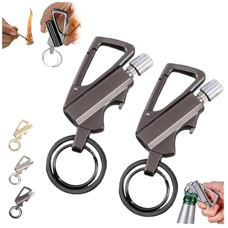 Ashopfun Keychain Lighter Match Strike,Permanent Match Infinity Lighter with Multitool Keychain Bottle Opener,Waterproof Reusable Matchstick,Infinity Kerosene Lighters for Outdoor Survival (Black*2)