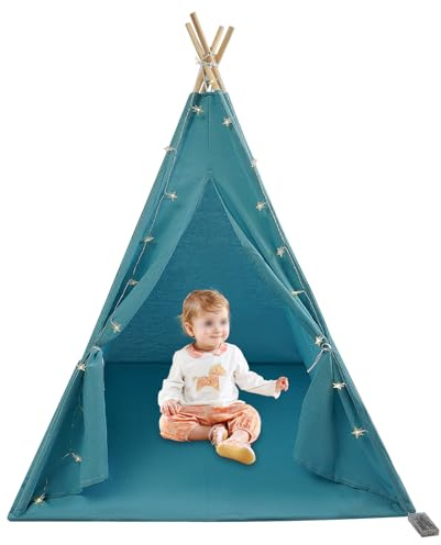 Tienda de campaña infantil para niñas y niños, gran casa de juegos con luces de estrellas y alfombrilla, espaciosa para habitaciones de 3 a 4 niños, tienda de campaña con cortinas, resistente, para