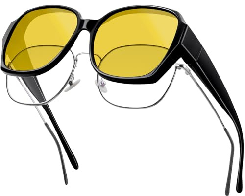 MELLIEX Occhiali Guida Notturna Polarizzati Uomo Donna Polarizzati Sovraocchiali da Sole Protezione UV400 Anti-riflesso Occhiali Lenti Gialle per Guida, Ciclismo, Pesca