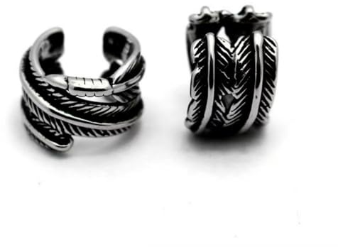 Vintage Feather Cuff Earrings, Antique Silver Clip on Earrings, Stainless Steel Non Piercing Earrings for Women Men