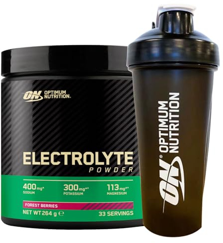 Optimum Nutrition Electrolyte Powder Elettroliti in Polvere Gusto Frutti di Bosco 264g 33 Porzioni per Allenamenti intensi Supporta la Funzione Muscolare con Magnesio Sodio e Potassio + SHAKER