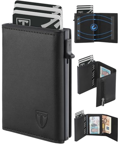 TEEHON Cartera Hombre de Cuero con Cierre Magnético, Tarjetero con Bloqueo RFID, Cartera Tarjetero Hombre pequeño para Crédito, Billetes y Monedas con Caja de Regalo, Toda Estación (Gris)