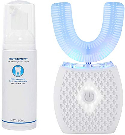 Kkminhg Automatic Ultrasonic Toothbrush,Electric Ultrasonic Toothbrush for Adults 360° Electric Toothbrush 30'' Automatic Timer Wireless Charging Washable Travel Home Dual-use (White)