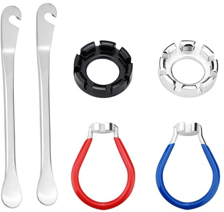 Yitexin Lot de 6 clés universelles pour rayons de vélo en acier au carbone avec leviers de pneu de vélo et clés à 8 fentes, calibre 10-15 pour correction de roue et réglage de la tension (6 pièces)