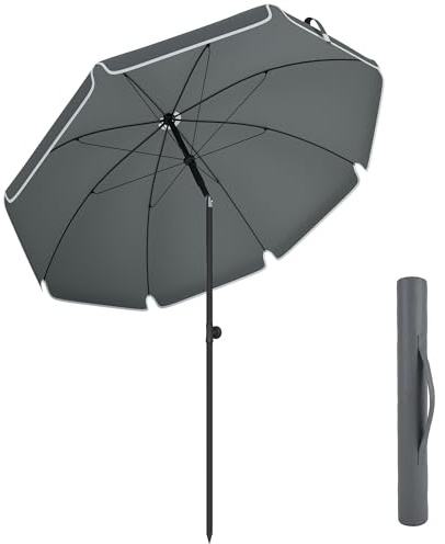 Outsunny Ombrellone da Spiaggia Ø150 cm con Ancora per Patio Grigio Scuro