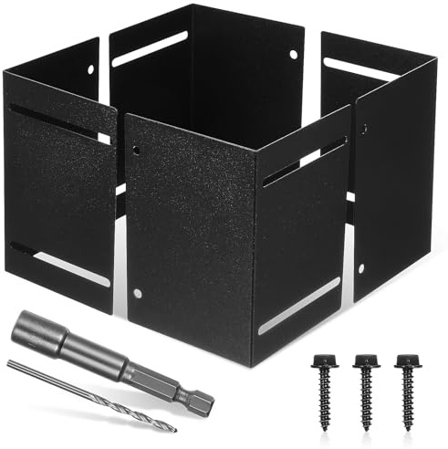 GOOHOCHY Manchon de Poteau Réglable en Métal Noir, Protecteur Robuste et Facile à Installer pour Poteaux et Boîtes aux Lettres en Bois, pour Clôtures et Boîtes aux Lettres