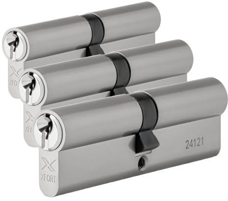 XFORT Chrome 50/50 Euro Cylinder Lock (100mm), UPVC Door Lock, 6 Pin Cylinder Lock with 3 Keys, PVC Door Lock, Euro Lock Cylinder, Barrel Lock for Front Door or Internal Door (Pack of 3)