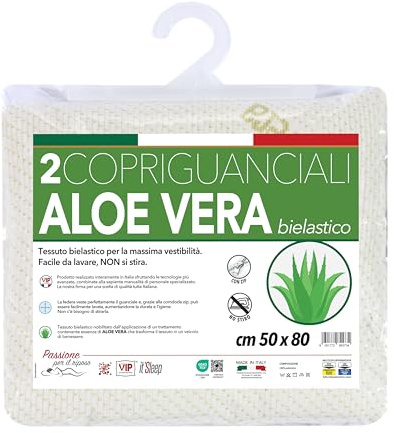 V.I.P. Coppia Federe Aloe Vera Jacquard Elasticizzato con Zip 50 x 80 cm, Made in Italy