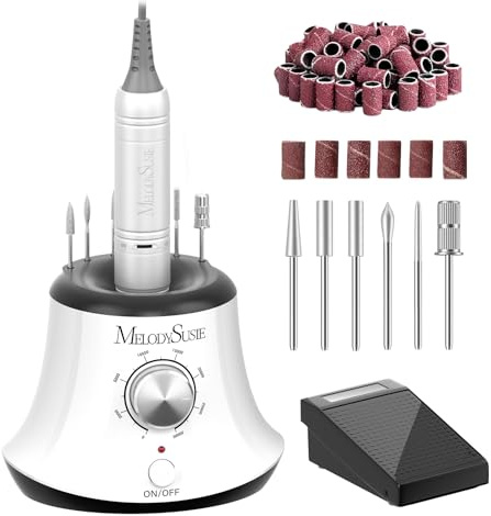 MelodySusie Multifunctional Desktop Nail Drill with Foot Pedal, SC320I 30000RPM E-File with Bit Holders & Elegant Design for Manicure Trimming, Shaping & Gel Removal, Ideal for Nail Artists & Home Use