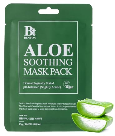 BENTON Aloe Beruhigende Maskenpackung 23g 10er Packung - Aloe & Grüntee-Blattwasser Enthält feuchtigkeitsspendendes und kühlendes Gesichtsmaskenblatt, frische Feuchtigkeits- und Kühleffekt