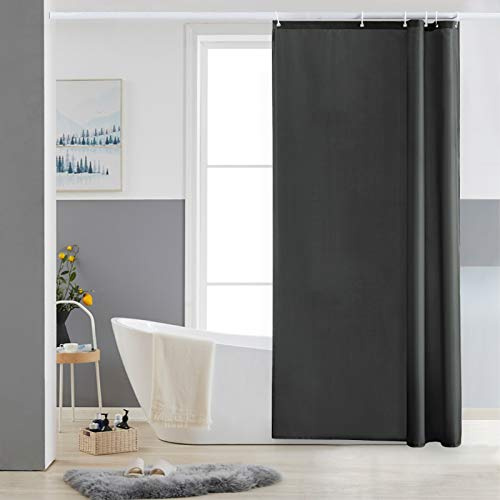 Furlinic Shower Curtain Mould Proof Resistantand Waterproof Washable Polyester Fabric Dark Grey Bath Curtains with Weight Tape 6 Hooks for Wetroom 33x72 Inch.