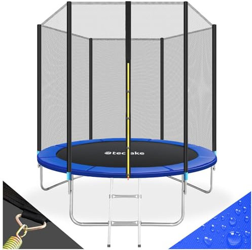 tectake® Trampoline de Jardin Extérieur Ø 244 cm Trampoline Rond avec Échelle, Filet de Protection & Tour rembourré, Enfants Adultes Certifié GS pour Une Sécurité Maximale