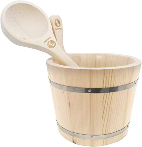 SudoreWell® Kit de sauna Seau de sauna 3 litres en bois de pin avec insert en plastique et louche