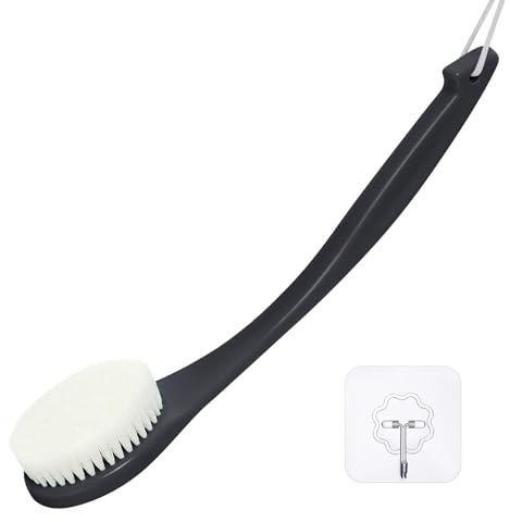 Exfoliating Shower Brush Bath Body Brush, Never Mold 15 Back Brush Long Handle for Shower, Dry Brushing Body Brush or Wet Brush with Moderate Bristle, Black