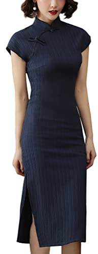 Elegante Cheongsam Cinese Floreale Manica Corta Spacco Laterale Slim Fit Qipao Collare Alla Mandarino Costume Aderente, M