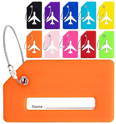 TAOPE 10 Stück Kieselgel Kofferanhänger Koffer, Gepäckanhänger ID Etikett, Tags mit Namensschild Adressschild, Silikon Kofferanhänger flugreise, Kofferanhänger Koffer Reisezubehör