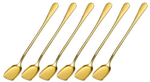 sourcing map Juego de 6 Inoxidable Acero Helado Cucharas, 7.5 Pulgadas Yogur Cucharas Postre Cucharas Pala Pastel Cucharas para Hogar, Cocina, Restaurante, Oro