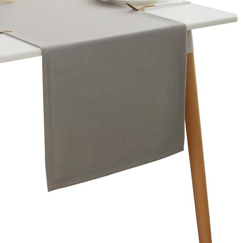 Simurq Tischläufer Leinenoptik - Lotuseffekt | Wasserabweisend & Abwaschbar | Pflegeleicht & Fleckenabweisend | Grau - Table Runner (Farbe: Hellgrau, 40x160 cm)
