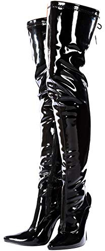 Womens Lace Up Thigh HIGH BOOTS Kinky Fetish Over The Knee Stiletto Heel Full Hook Lace Side Zip Boot Size UK 4-12 (UK 4/EU 37, Red Patent)