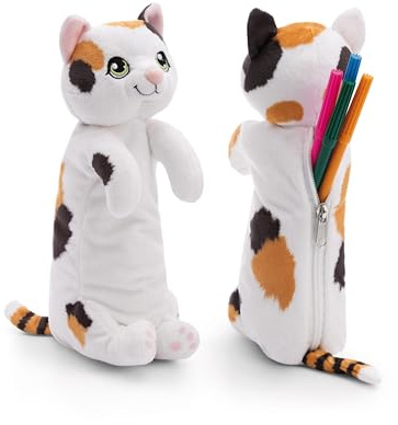 Mäppchen Katze Glückskatze 12x12x25cm Flauschiges Federmäppchen für Mädchen und Frauen, Schultäschchen, Büro- oder Kosmetikmäppchen,weiches Plüschmäppchen