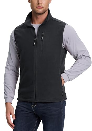 Outdoor Ventures Men's Full-Zip Lightweight Polar Fleece Vest Outerwear with 5 Pockets Warm Winter Sleeveless Jacket Casual