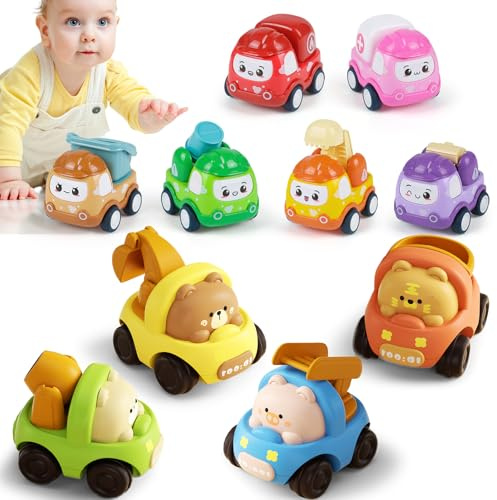 Coche Juguete para Bebé, Juguetes Regalo para Niños 1 2 3 Años, 10 Piezas Empuje y Vaya Juguetes de Vehículos, Mini Tire hacia Atrás el Coches de Carreras de Animale, Regalo Camion para 12-18 Meses