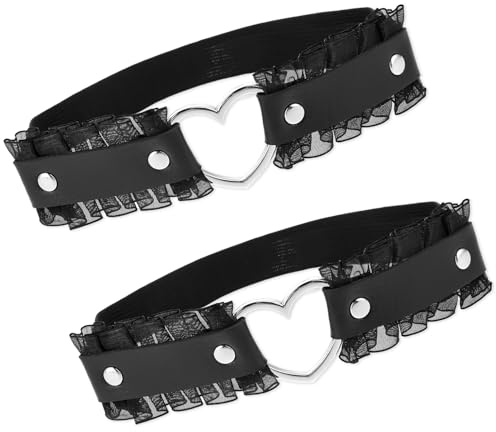 Harnais porte-jarretelles pour femme - 4 pièces - Noir - Réglable - En cuir - Pour femme - Porte-jarretelles - Festival Rave - Harnais en forme de cœur - Dentelle gothique - Cuisse