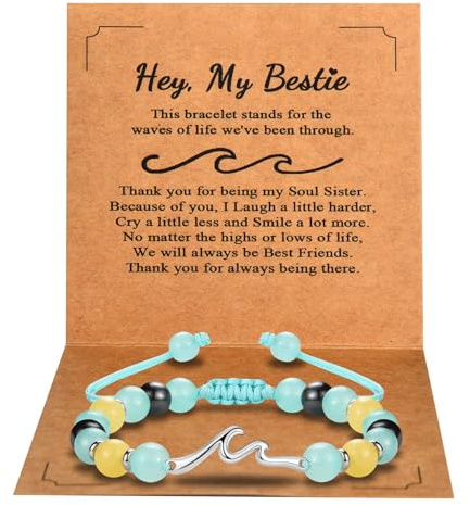 CERSLIMO Best Bestie Gifts for Women, Hey My Bestie Gifts for Girls, Wave Charm Bracelet for Friend Friendship Gifts Bracelets Birthday Christmas Thanksgiving Gifts For Best Friend, Green
