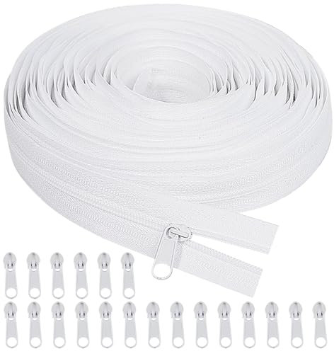 HHXUUAN Endlosreißverschluss mit Zipper,20 Meter Lang Reißverschluss Endlos mit 20 Reißverschlusszügen für Bettwäsche Tasche Kleidung Rucksäke