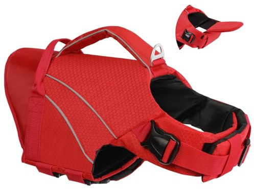 Chaleco Salvavidas Perro Grande - Chaleco de Seguridad con Tiras Reflectantes y Asa, Talla XS a XL, para Piscina, Playa, Natación, Bote | KONVINIT