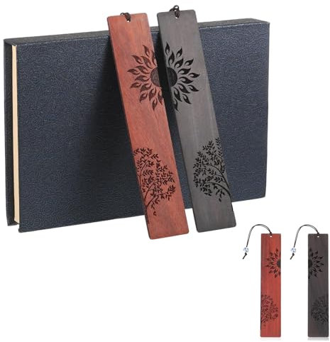 Lesezeichen,Lesezeichen Personalisiert,2 Stück Vintage Lesezeichen Holz mit Anhänger,Handgefertigte Bookmark Geschenkbox Set Bücher Zubehör Geschenk für Lehrer Schüler Männer und Frauen (1)