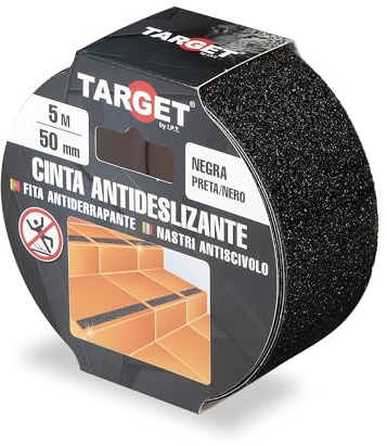 TARGET Självhäftande halkskyddstejp, säkerhet trappor ramper | För inomhus och utomhus, fallsäker (svart, 5 M x 50 mm)