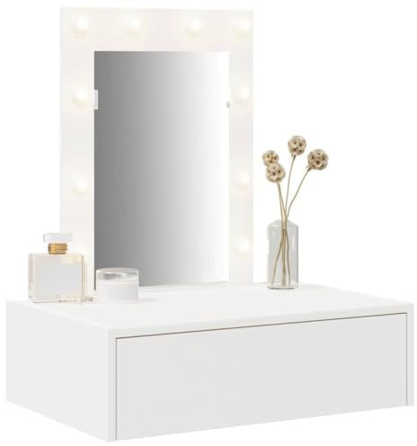 vidaXL Smyckebord med låda Vit 60 x 40 x 70 cm Konstruerat trä, Modern sminkbord, stiligt mittpunkt, praktiskt sovrum, rektangulär byrå med förvaring, elegant design