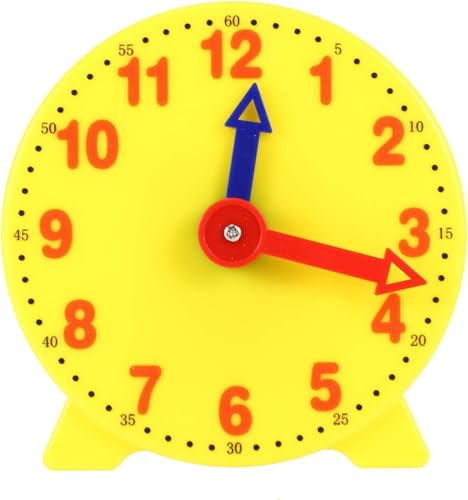 Jizlan Yellow 4 Inch Learning Clock Time Model Teacher Gear Clock 12/24 Hour Learning Tools Activity Toys