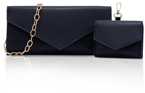 Larcenciel Pochettes et Clutches Femme, Sacoche Femme Bandoulière Cuir avec Porte-Monnaie Détachable, Chaîne Dorée Amovible, Sac a Main Noir pour Ceremonie Mariage Sac Soiree(25 x 12 x 4 cm)