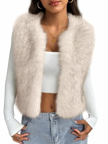 Genérico Moda De Otoño E Invierno Para Mujer Casual Versátil Cálido Chaleco Sin Mangas Corto De Piel Sintética Elegante Suelto Suave Y Esponjoso Chaleco Sin Mangas De Felpa (XL,Albaricoque)