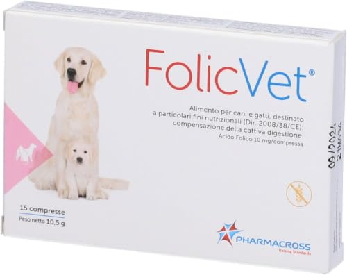 FolicVet Acido Folico per Cani e Gatti, Vitamina B9, 15 Compresse