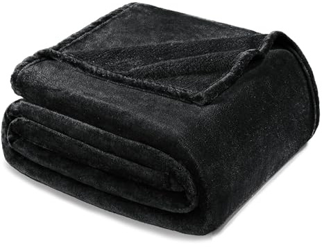 Exclusivo Mezcla Soft Fleece Queen Size Blanket for Bed, Black | 230x230 CM, Double-Sided Brushed Flannel Bed Blanket, Lightweight Plush Cozy Bed Throw for Bedroom, Machine Washable