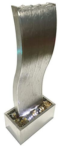 Dehner Gartenbrunnen Curve mit LED Beleuchtung, ca. 108 x 44.5 x 23.5 cm, Edelstahl, silber