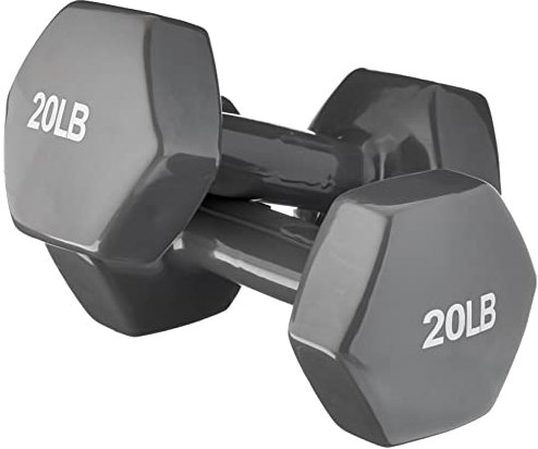 Amazon Basics Vinyl Coated Dumbbell Hand Weights, 20 Pounds, Pair, Grey